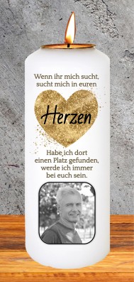 Echtwachs-Gedenkkerze mit Teelichthalter groß