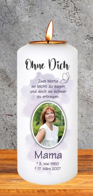 Echtwachs-Gedenkkerze mit Teelichthalter mittelgroß