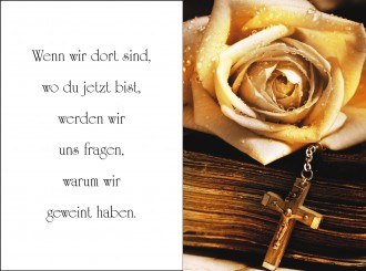 18006 Sterbebild Rose mit Rosenkranz 