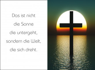 18038 Sterbebild Kreuz mit Sonnenuntergang 