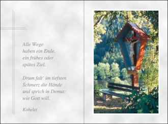 18066 Sterbebild Wegkreuz mit Ruhebank 
