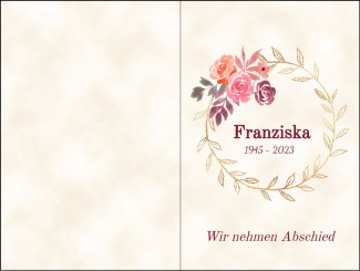 266 Sterbebild Goldkranz mit Blumenschmuck 