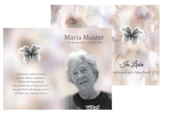 Sterbebild Aquarell mit Schmetterling 