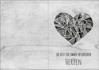 Trauerkarte "Modernes Herz mit grauem Holzhintergrund" (1462) 