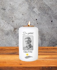 Du fehlst ➥ Gedenkkerze mit Teelichthalter 