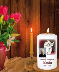 Engel ➥ Gedenkkerze mit Teelichthalter 