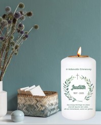 Eukalyptus ➥ Gedenkkerze mit Teelichthalter 