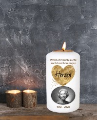 Goldenes Herz ➥ Gedenkkerze mit Teelichthalter 