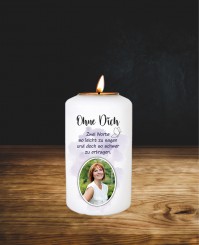 Ohne Dich ➥ Gedenkkerze mit Teelichthalter 