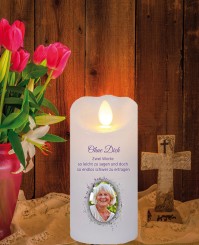LED Blumenkranz Echtwachs-Gedenkkerze 