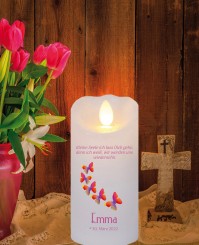 LED Schmetterlinge Echtwachs-Gedenkkerze 