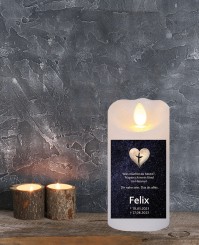 LED Herz am Sternenhimmel Echtwachs-Gedenkkerze 