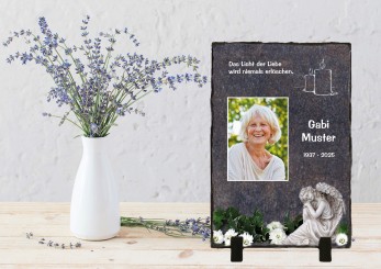 GEDENKSCHIEFERTAFEL Engel hoch ➥ Hochwertige Ausführung! 