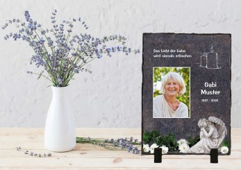 GEDENKSCHIEFERTAFEL Engel hoch ➥ Hochwertige Ausführung! 