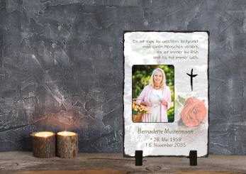 GEDENKSCHIEFERTAFEL Rose im Wasser hoch ➥ Hochwertige Ausführung! 