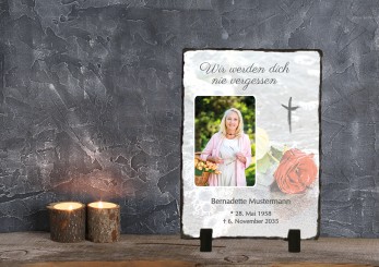 GEDENKSCHIEFERTAFEL Rose im Wasser hoch ➥ Hochwertige Ausführung! 