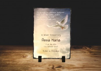 GEDENKSCHIEFERTAFEL Weisse Taube hoch ➥ Hochwertige Ausführung! 