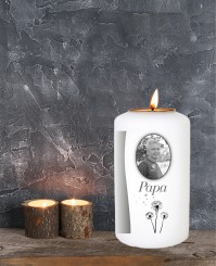 Rahmen mit Pusteblume ➥ Gedenkkerze mit Teelichthalter 