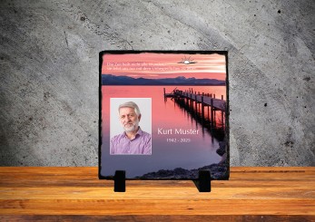 GEDENKSCHIEFERTAFEL Abendstimmung am Steg quadrat ➥ Hochwertige Ausführung! 