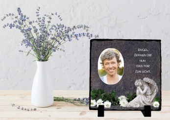 GEDENKSCHIEFERTAFEL Engel quadrat ➥ Hochwertige Ausführung! 