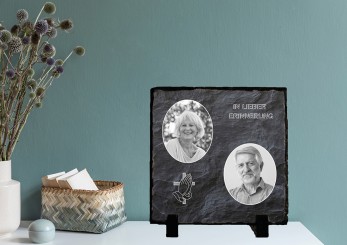 GEDENKSCHIEFERTAFEL Schwarz quadrat ➥ Hochwertige Ausführung! 