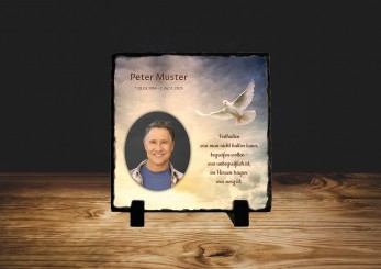 GEDENKSCHIEFERTAFEL Weisse Taube quadrat ➥ Hochwertige Ausführung! 