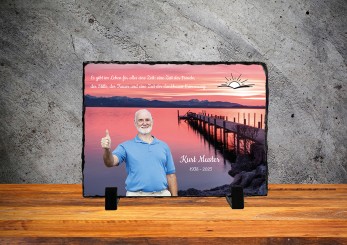 GEDENKSCHIEFERTAFEL Abendstimmung am Steg quer ➥ Hochwertige Ausführung! 