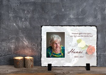 GEDENKSCHIEFERTAFEL Rose im Wasser quer ➥ Hochwertige Ausführung! 