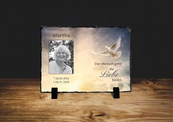 GEDENKSCHIEFERTAFEL Weisse Taube quer ➥ Hochwertige Ausführung! 