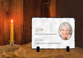 GEDENKSCHIEFERTAFEL Wolkenmarmor quer ➥ Hochwertige Ausführung! 