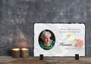 GEDENKSCHIEFERTAFEL Rose im Wasser quer ➥ Hochwertige Ausführung! 