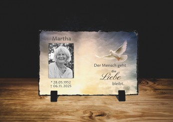GEDENKSCHIEFERTAFEL Weisse Taube quer ➥ Hochwertige Ausführung! 