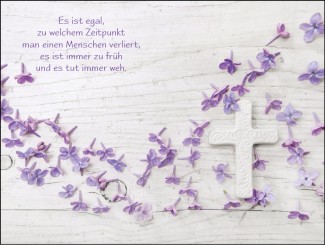 732 Sterbebild Modernes Kreuzmotiv mit Blumen 