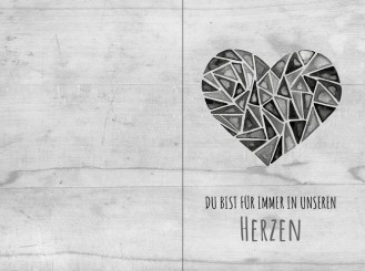 2021 Sterbebild Modernes Herz mit grauem Holzhintergrund 