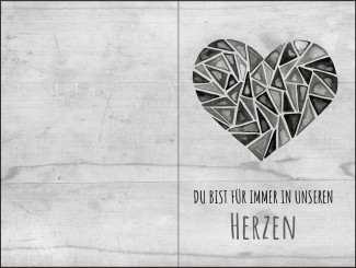 221 Sterbebild Modernes Herz mit grauem Holzhintergrund 